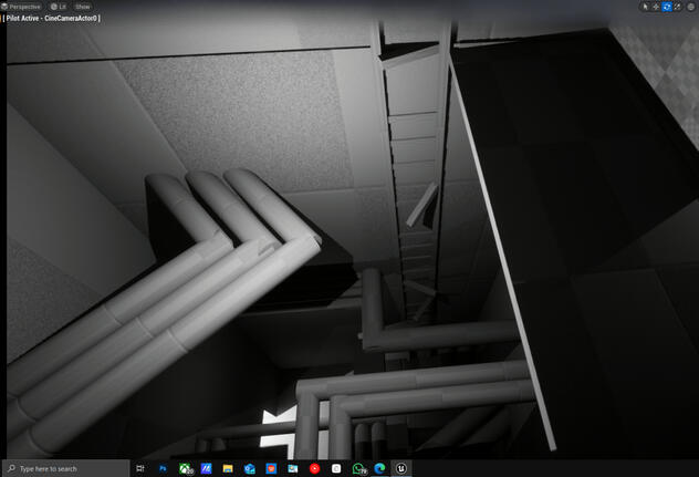 climb through metallic hydraulic pipes to the top..